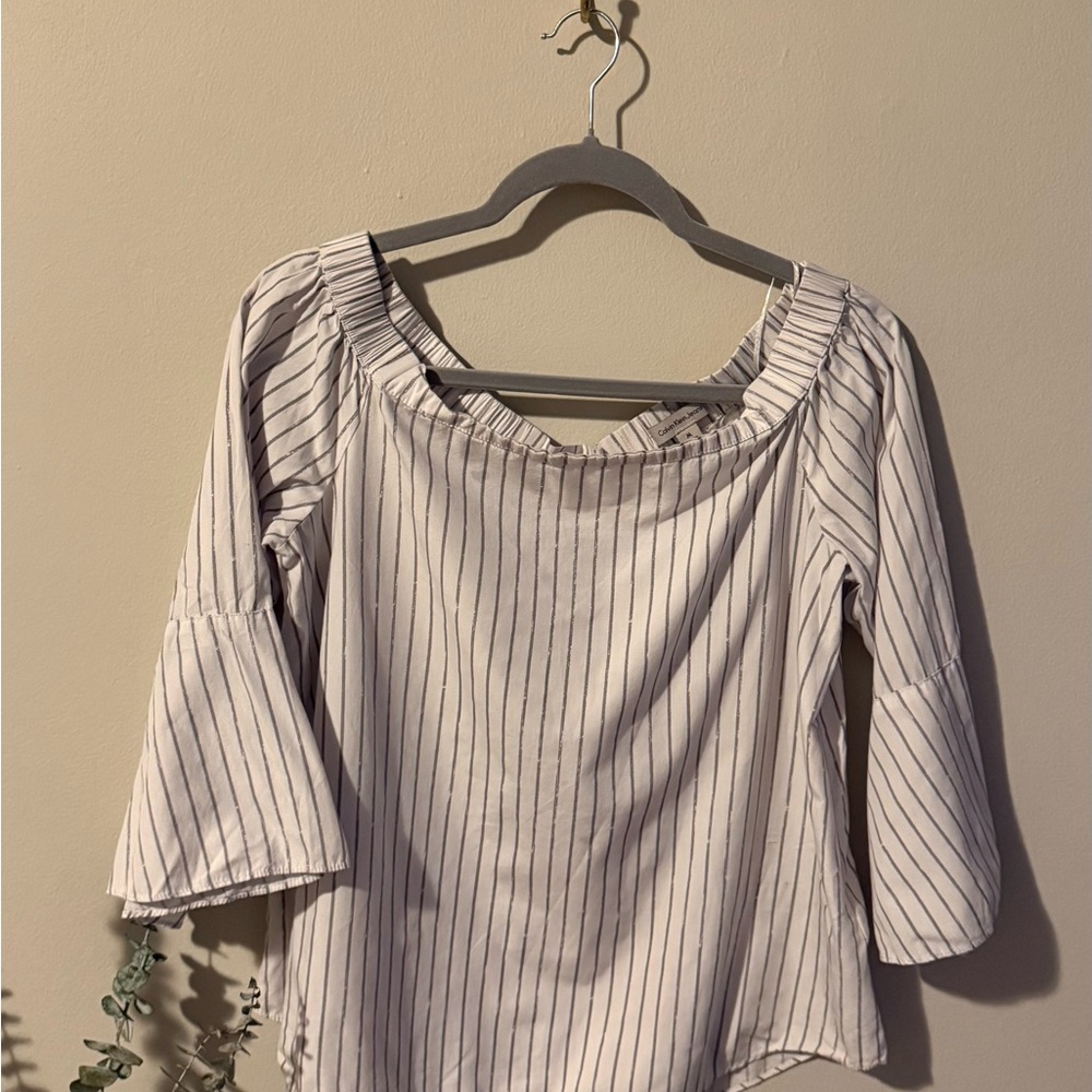 Calvin Klein Jeans White and Black Striped Blouse